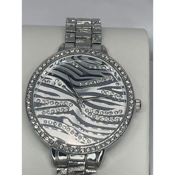 Silver Tone Crystal Bracelet Watch Zebra Print Stunning Chic Trendy Fashion NWT main image 6